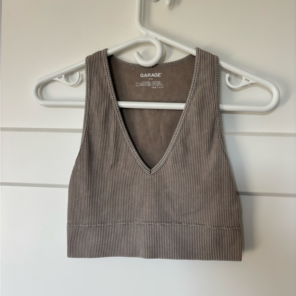 Garage Women's Ribbed V-Neck Tank Top - Brown